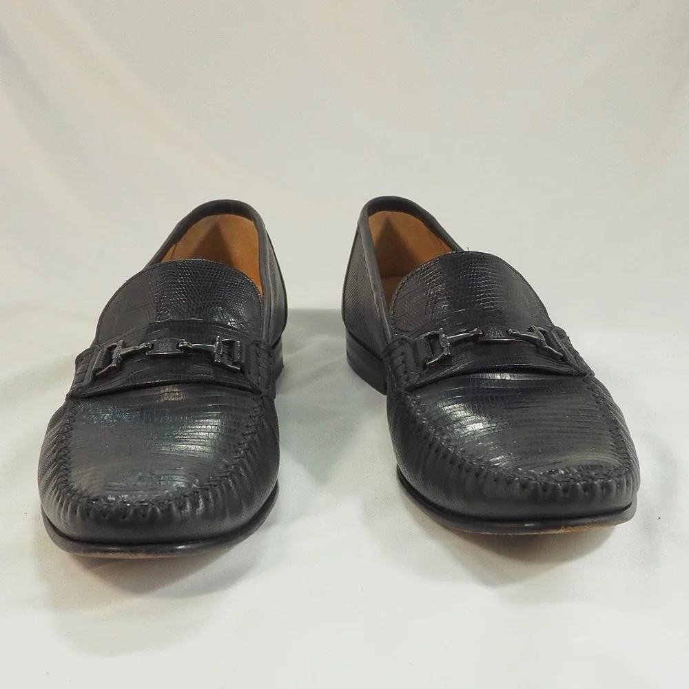 Mezlan Sileno Men 10 M Black Bit Loafer Exotic Genuine Lizard Luxury Dress Shoes